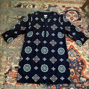 Navy Print Ruffle Sleeve Shift Dress